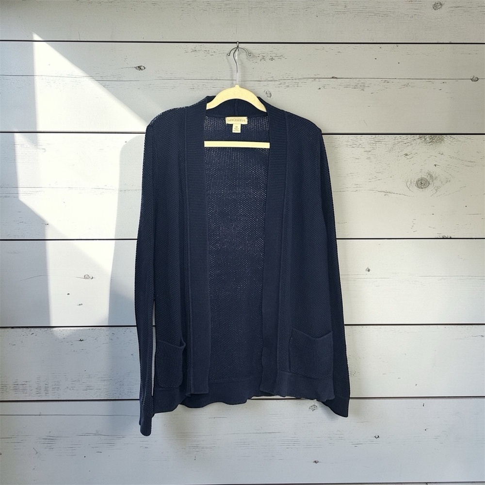 Appleseed’s 100% Cotton Blue Open Front Cardigan – Size M